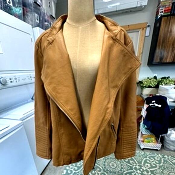 NWT!!! Metaphor ,Asymmetrical Zip Up ,Tan jacket, Faux Leather,Street Wear - Picture 2 of 13